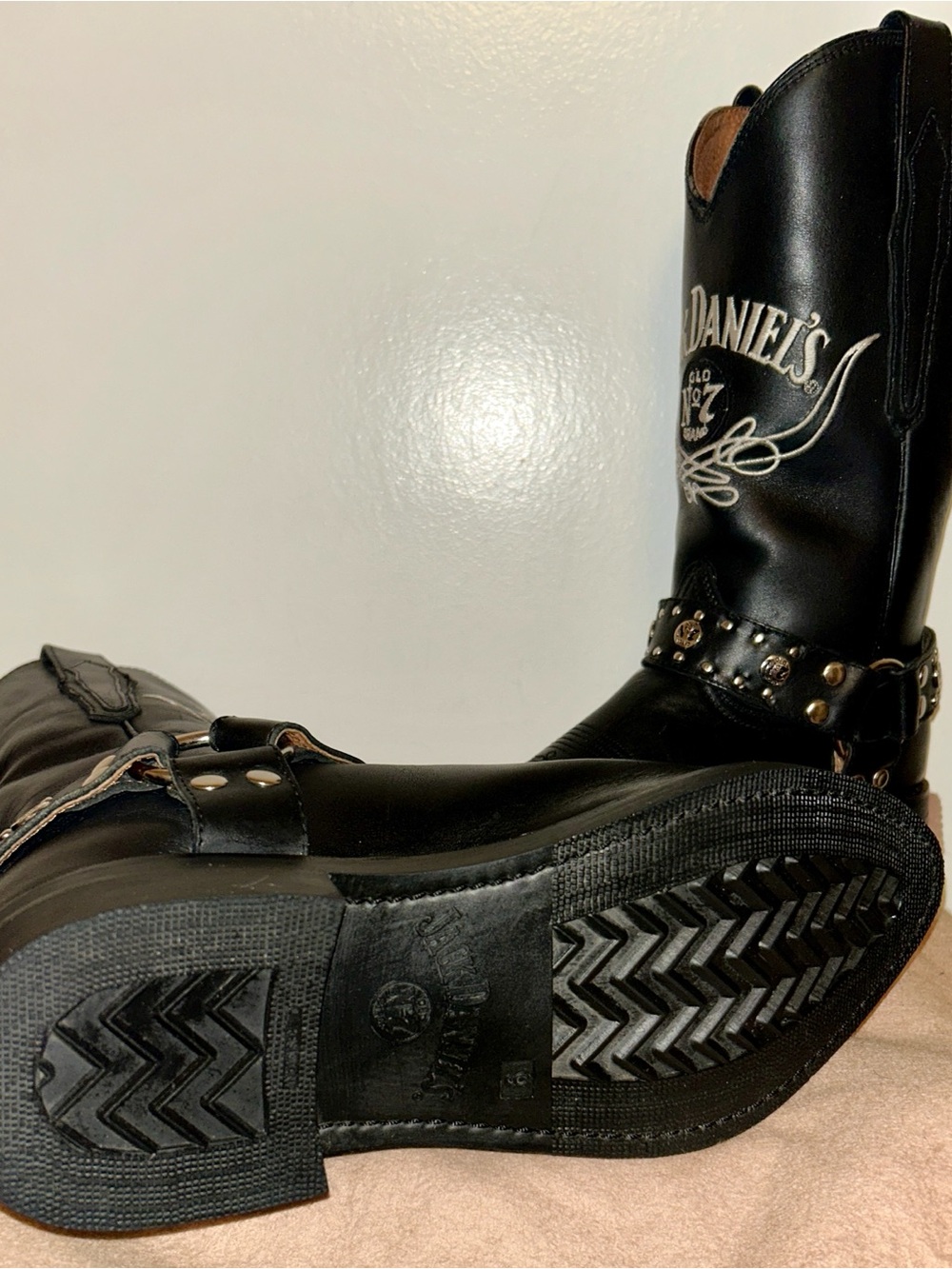 Jack Daniel's Old No. 7 Black Leather Harness Cowboy Boots. Vintage, size 9EE - Picture 9 of 15